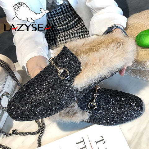 Real Animal Fur Slippers Women Shoes