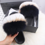 Fashion Real Raccoon Fur Slippers Slides Summer