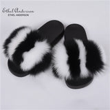 Fashion Real Raccoon Fur Slippers Slides Summer