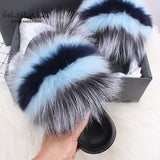 Fashion Real Raccoon Fur Slippers Slides Summer
