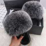Fashion Real Raccoon Fur Slippers Slides Summer