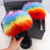 Fashion Real Raccoon Fur Slippers Slides Summer