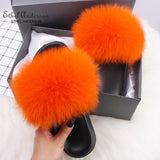 Fashion Real Raccoon Fur Slippers Slides Summer