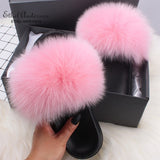 Fashion Real Raccoon Fur Slippers Slides Summer