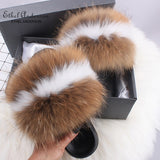 Fashion Real Raccoon Fur Slippers Slides Summer