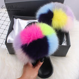 Fashion Real Raccoon Fur Slippers Slides Summer