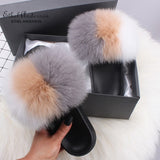 Fashion Real Raccoon Fur Slippers Slides Summer