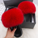 Fashion Real Raccoon Fur Slippers Slides Summer