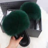 Fashion Real Raccoon Fur Slippers Slides Summer