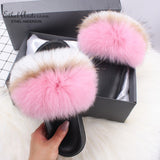 Fashion Real Raccoon Fur Slippers Slides Summer