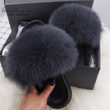 Fashion Real Raccoon Fur Slippers Slides Summer
