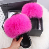 Fashion Real Raccoon Fur Slippers Slides Summer