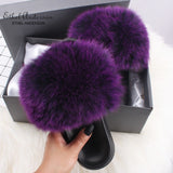 Fashion Real Raccoon Fur Slippers Slides Summer