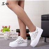 Summer Women Shoes Casual Cutouts Lace Canvas Shoes